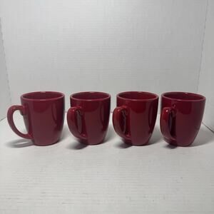 Set of 4 Corelle Coordinated Red Stoneware 12 oz Coffee Mug Modern and Retro